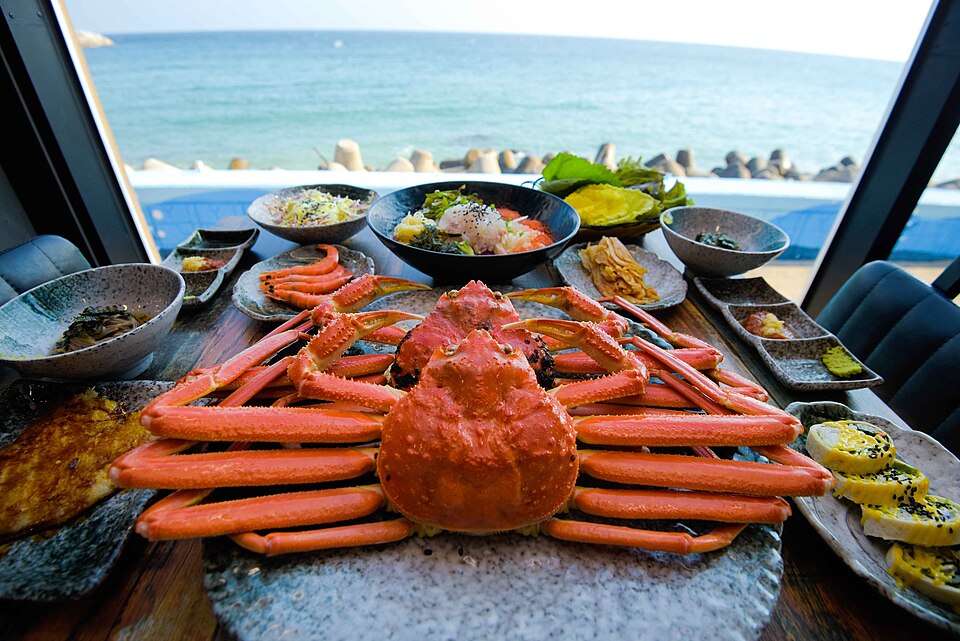 Steamed snow crab (daege jjim), a seafood specialty of the Korean east coast