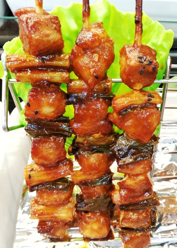 Grilled dak-kkochi chicken skewer, a popular Korean market snack