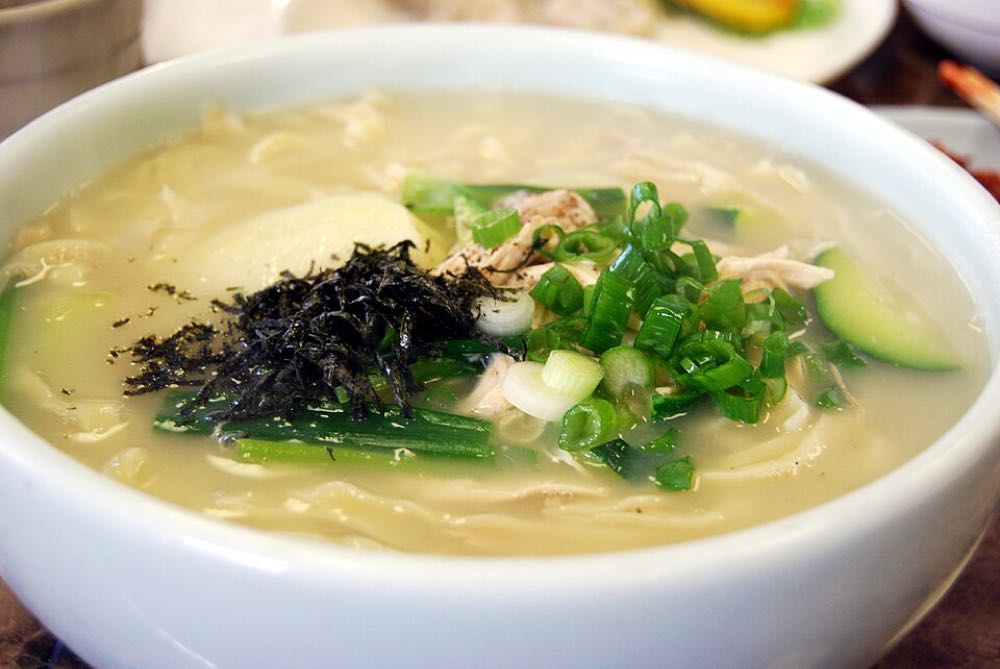 Bowl of Korean kalguksu knife-cut noodle soup
